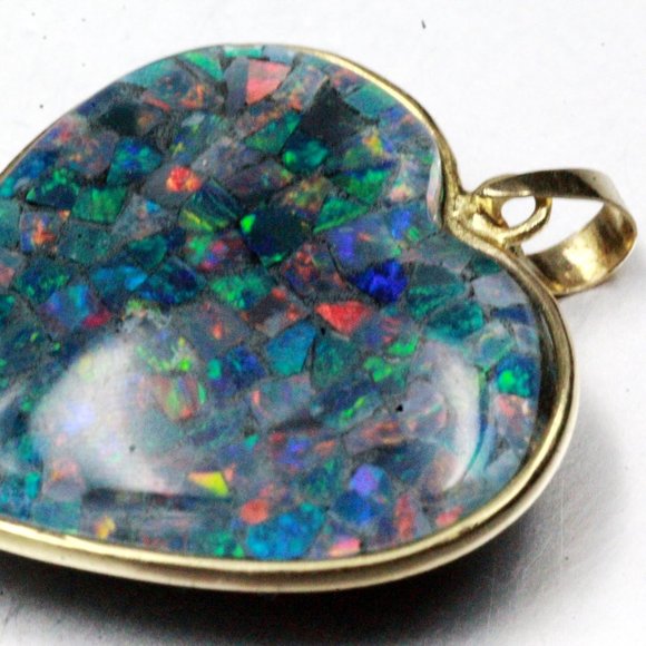 Massive 14k Gold Opal Triplet Onyx Heart Valentine Necklace - Picture 8 of 15